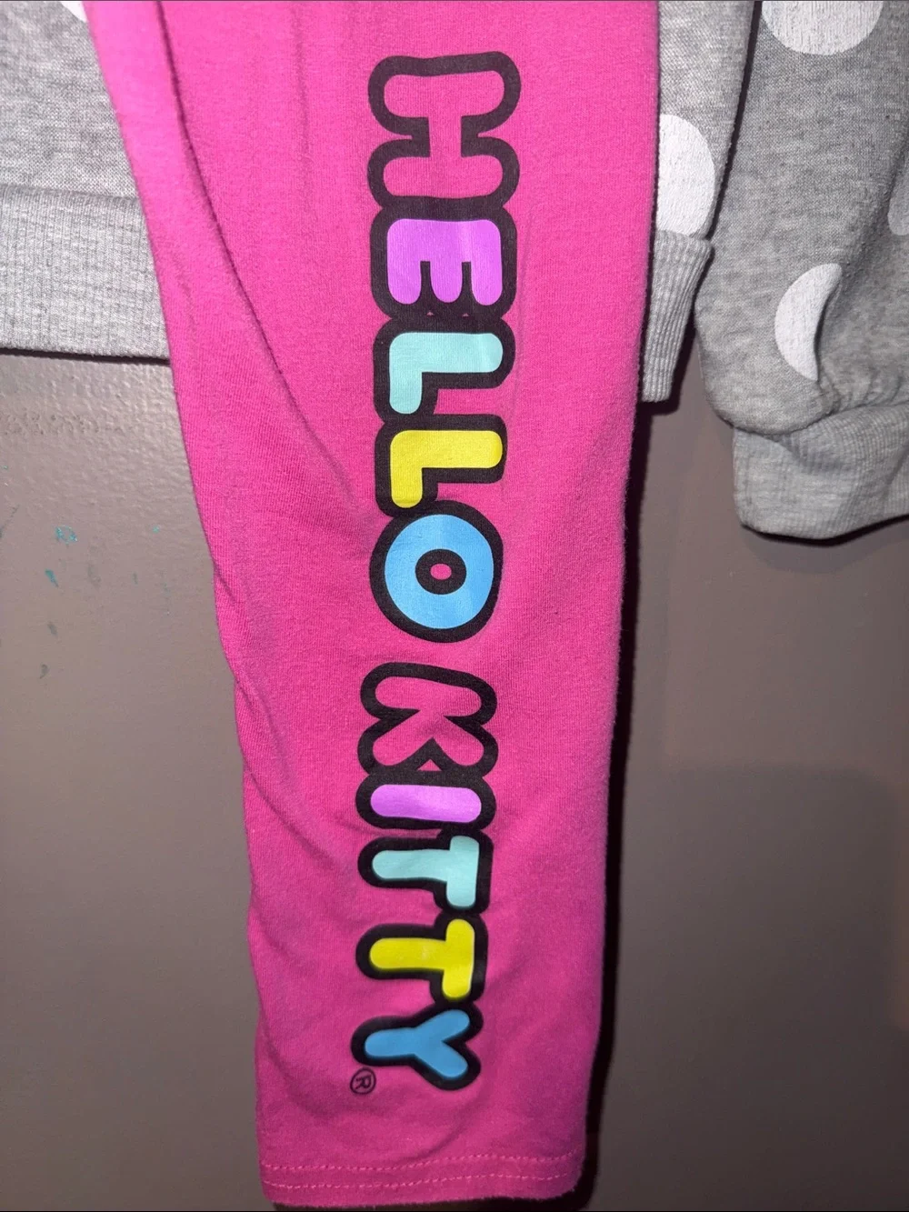 Hello Kitty Two-Piece Sweatsuit, Pink Leggings with Gray Polka Dot Hoodie Set